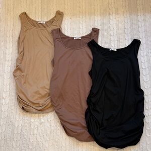 Ekaouaer Set of Three Maternity Tank Tops in Black, Brown, and Tan
